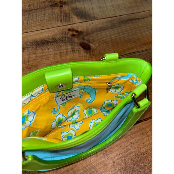 NEW Lilly Pulitzer Blue Green Lilly Vintage 90s Lunch Bag Purse Inside Pockets - Picture 9 of 13